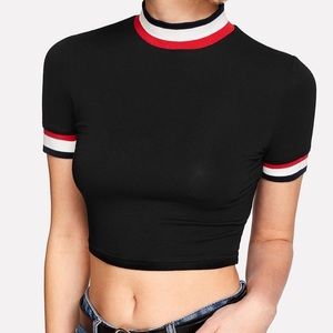 Striped trim crop tee